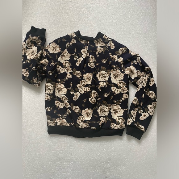 Romeo Juliet Bomber Jacket Women’s Small Black White Floral Full Zip - Picture 6 of 10